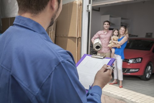Organized self storage unit with boxed household items