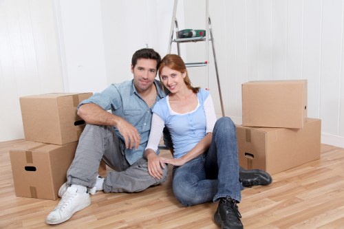 Packed moving boxes and furniture ready for local removals in Turnpikelane