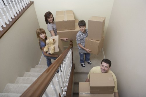Packed moving boxes prepared for removals and storage in Turnpikelane